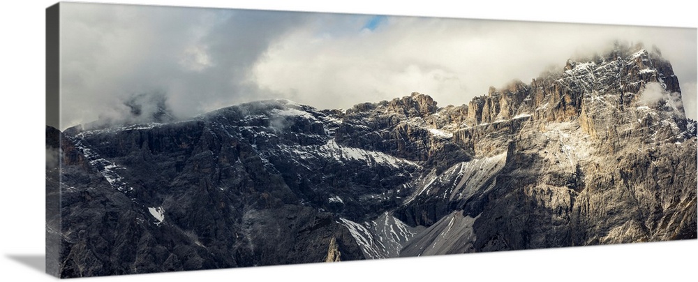 Panorama of mountain range with cloud cover, Sesto, Bolzano, Italy.