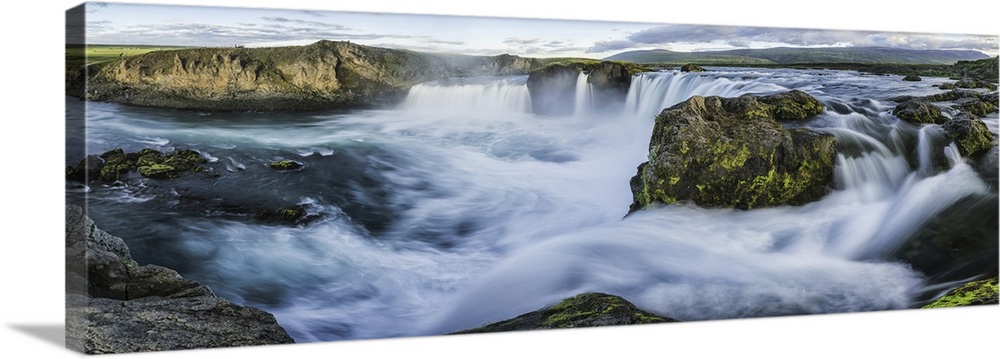 Panoramic image of Godafoss waterfall, Iceland.