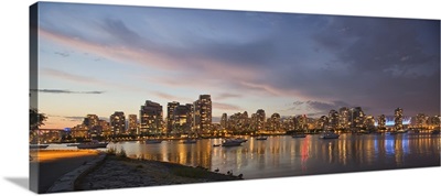 Panoramic Of Sunset Over False Creek And City Skyline, Vancouver, British Columbia