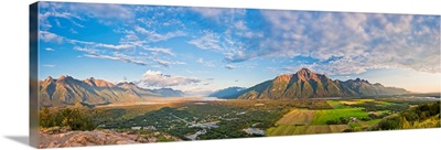 Panoramic View From The Top Of The Butte Of Matanuska Peak And Pioneer Peak, Alaska