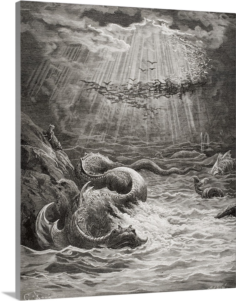 Engraving By Gustave Dore, 1832-1883, French Artist And Illustrator, For Paradise Lost By John Milton, Book VII, Lines 387...