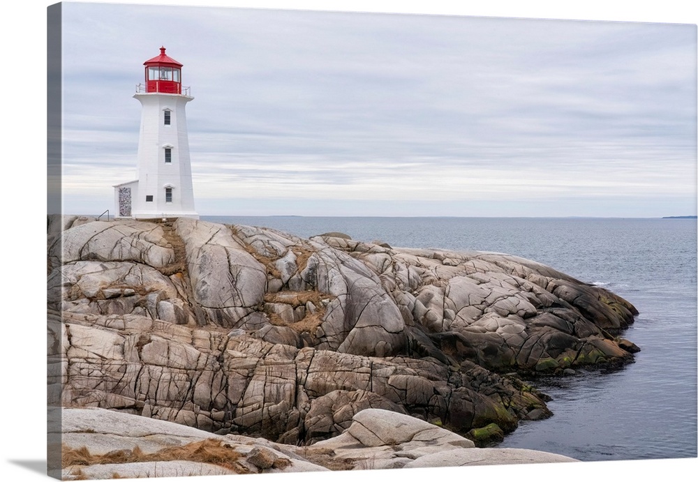 Peggy's Cove lighthouse on a moody day, Nova Scotia.