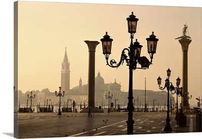 Piazza San Giorgio Across From St. Mark's Square At Dusk In Venice, Veneto, Italy