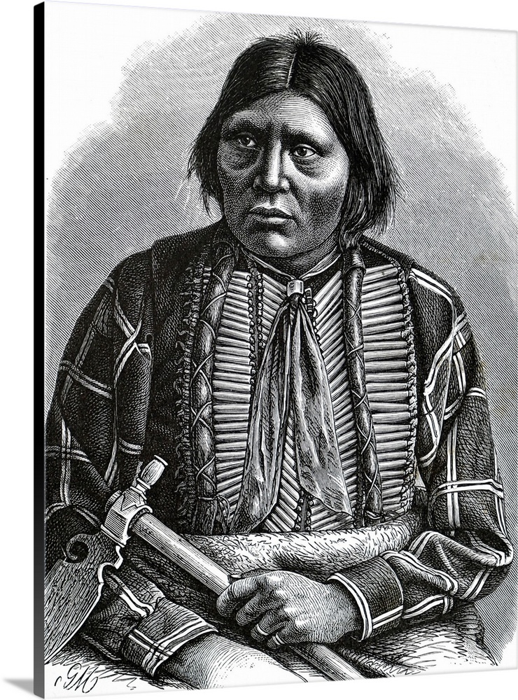 Portrait of Grey Eagle, an Apache chief. The Apache are a group of culturally related Native American tribes in the Southw...