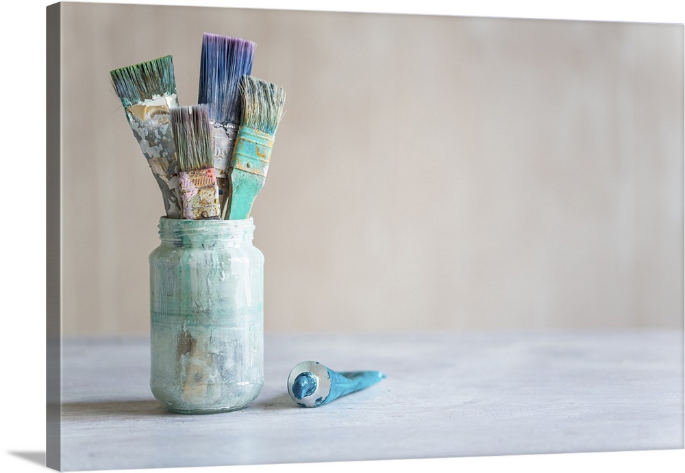 Pot Of Old Paint Brushes With Tube Of Paint Wall Art, Canvas