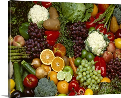 Produce, Spread of mixed fruits and vegetables