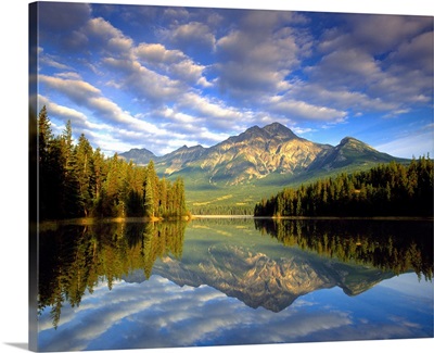 Pyramid Mountain Reflected In Pyramid Lake, Alberta, Canada