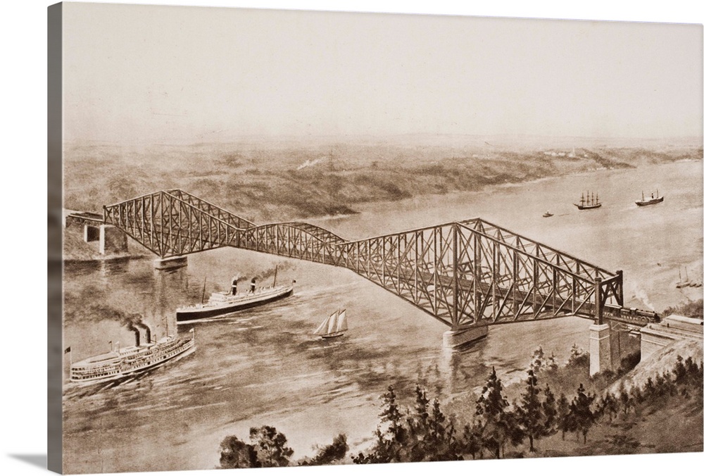 Quebec Bridge Over The St. Lawrence, Canada. From The Book "The Outline Of History" By H. G. Wells, Volume 2, Published 1920.