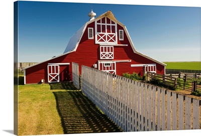 Red Barn With Fence, Near Lake Alma, Saskatchewan, Canada