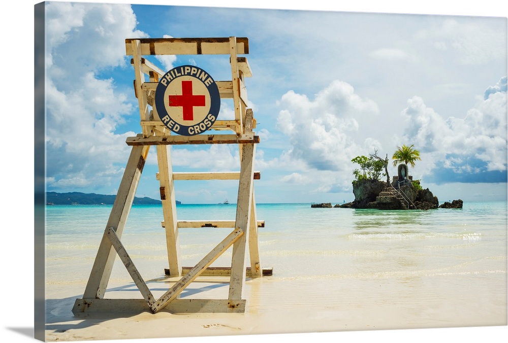 Red cross lifeguarding chair on Boracay beach, Boracay, Panay, Philippines