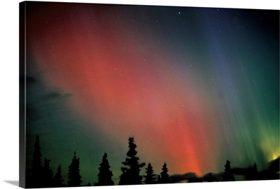 Red & Green Northern Lights Winter Alaska