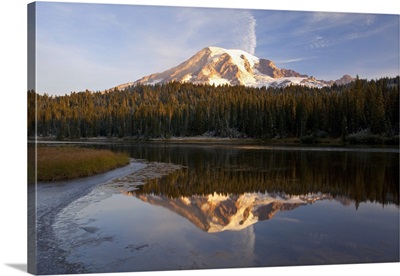 Reflection Of Mount Rainier In A Lake In Mt. Rainier National Park