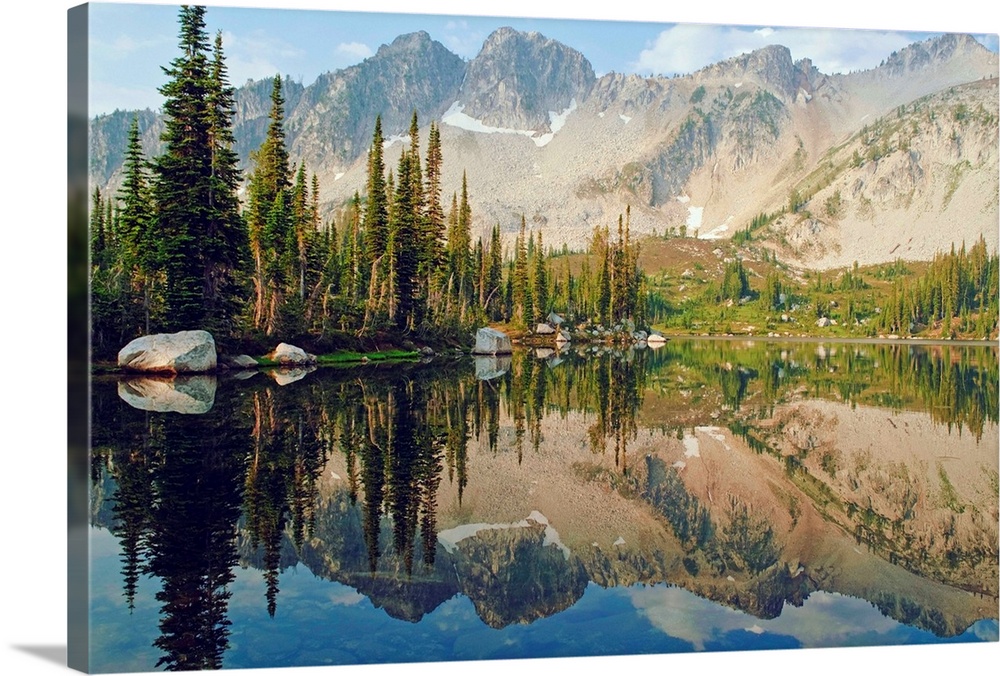 Reflections Of The Trees And Mountains In Blue Lake, Eaglecap Wilderness, Oregon