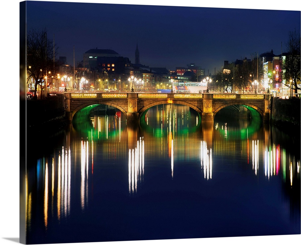 River Liffey At Night, O'Connell Street Bridge, Dublin, Ireland