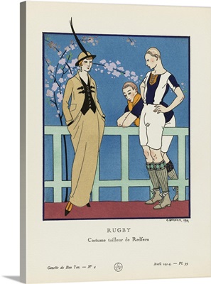 Rugby, Tailored Suit By Redfern, Art-Deco Fashion Illustration By Artist George Barbier