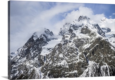 Rugged Peaks Of Snow-Covered Mountains, Mont Blanc, Courmayeur, Valle D'Aosta, Italy