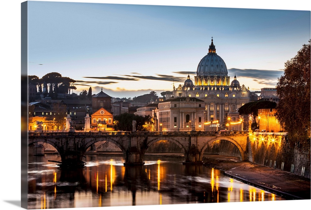 Saint Peter's Basilica, the world's largest church, at sunset. Vatican City, Italy.