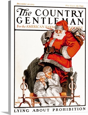Santa Claus watches two children