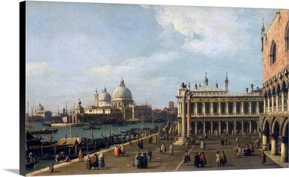 Painting titled 'Santa Maria Della Salute from the Piazzetta' by Giovanni Antonio Canal, Italian painter. Dated 18th Century.