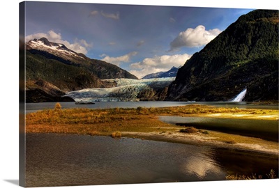 Scenic view of Mendenhall Glacier near Juneau, Alaska in Autumn