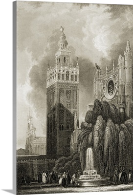Seville, Spain, Giralda Tower, 19th Century Print