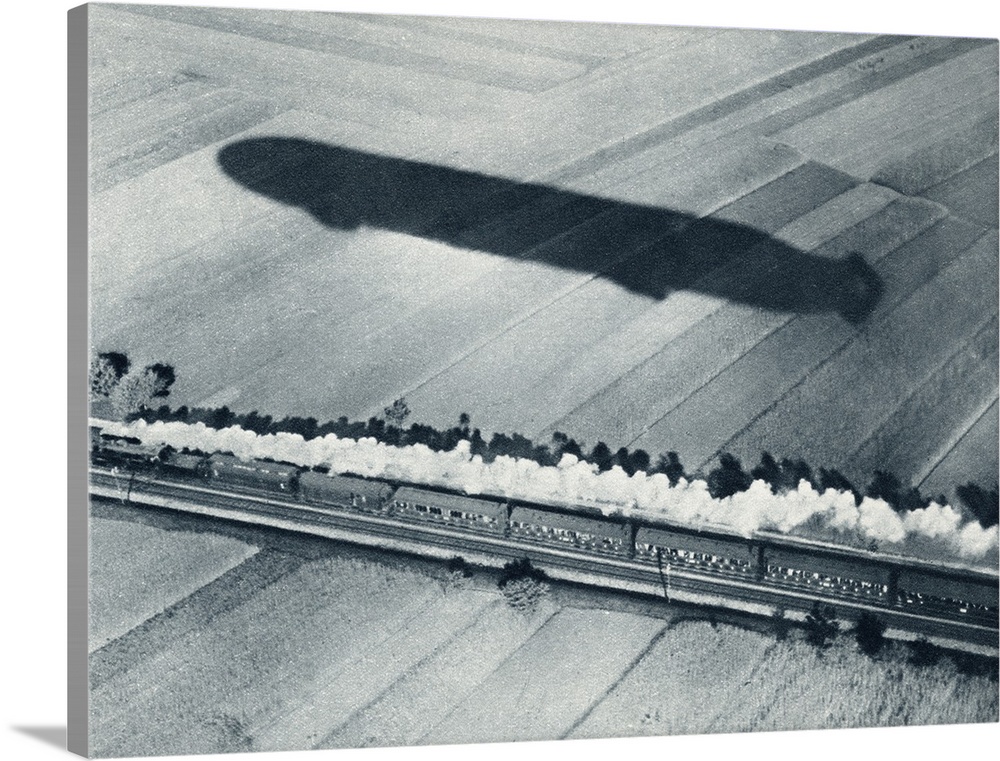 Shadow Of The Fast Zeppelin Air Ship Schwaben Keeping Pace With An Express Train. From The Illustrated War News, 1915.