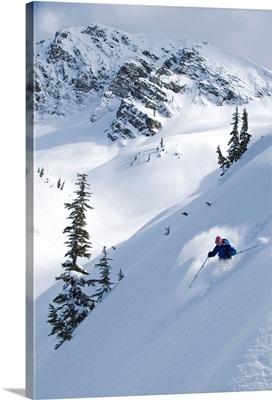 Skier Hitting Powder Below Nak Peak, Cascade Mountains, BC, Canada