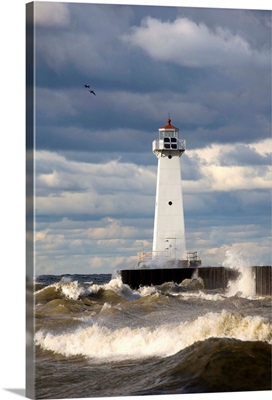 Sodus Outer Lighthouse On Stormy Lake Ontario; Sodus Point, New York