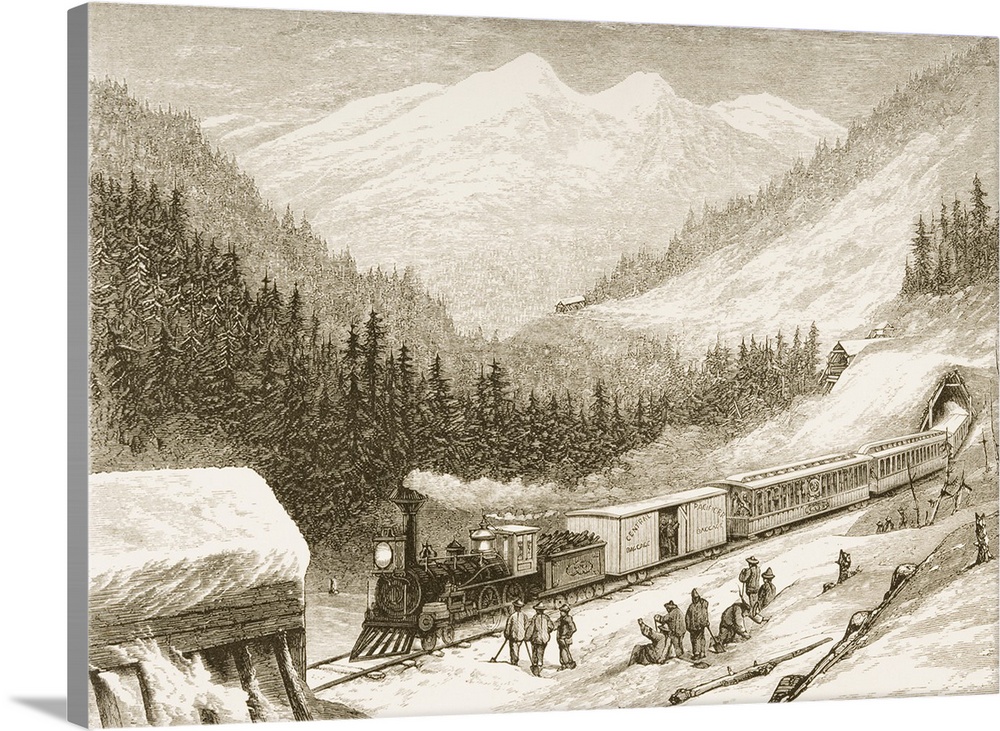Steam Train Carrying US Mail Across Sierra Nevada In 1870s. From "American Pictures Drawn With Pen And Pencil" By Rev. Sam...