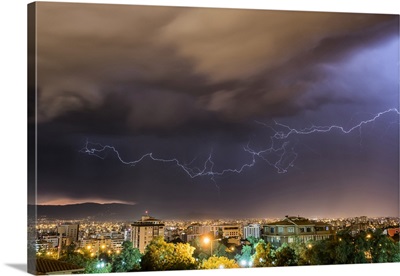 Stormy Skies And Lightning Over A City At Night, Cochabamba, Bolivia