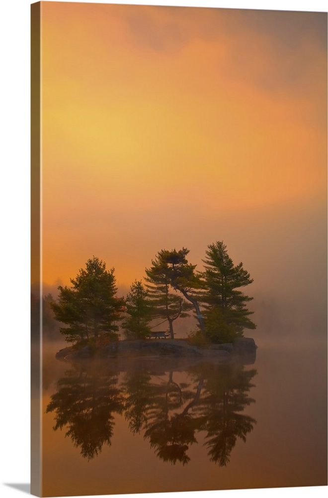 Sunrise Colours With Autumn Morning Mists At Dollar Lake, Dollar Lake Provincial Park; Nova Scotia, Canada