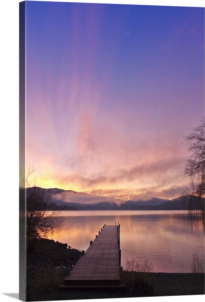 Sunrise over a dock in Lake Whatcom during Winter, Bellingham Washington, USA