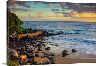 Sunrise Over Beach And Ocean, Kauai, Hawaii