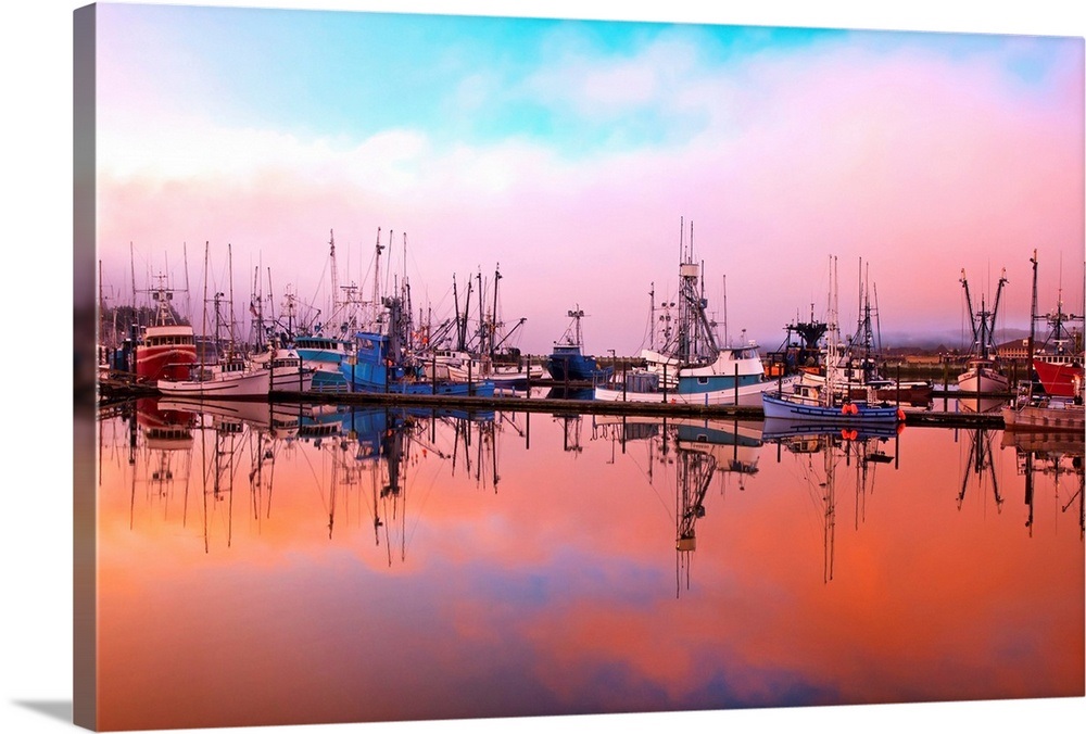 Sunrise Through The Morning Fog In Newport Harbor; Newport, Oregon, USA