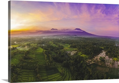 Sunset At Licin Rice Terraces, East Java, Java, Indonesia