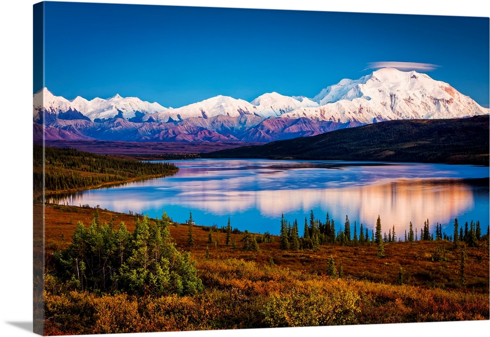 Sunset Glow On Mount Denali In Autumn, Denali National Park And Preserve,  Alaska Solid-Faced Canvas Print