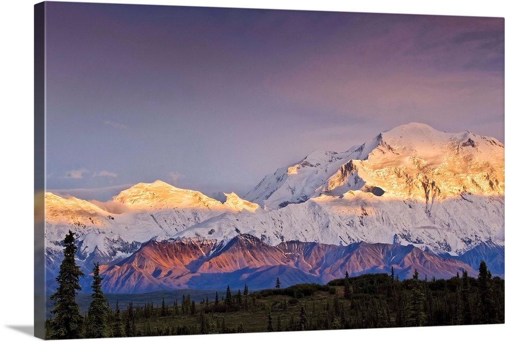 Sunset glow on Mt. McKinley, Denali National Park and Preserve ...