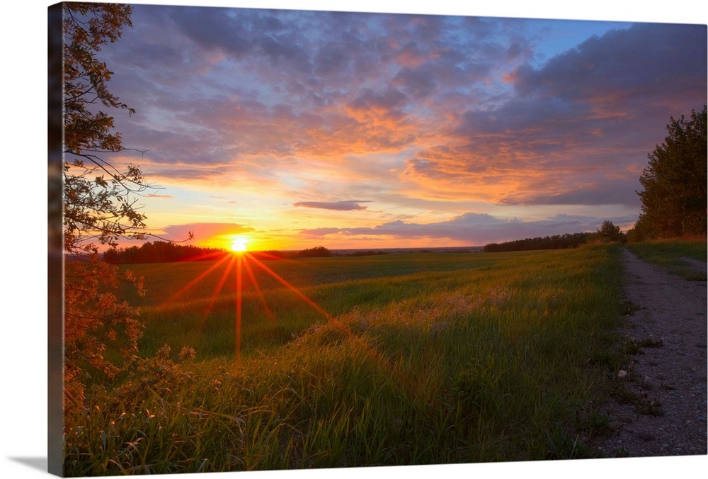 Sunset On The Rolling Hills Of The Prairies Of Alberta, Canada Wall Art