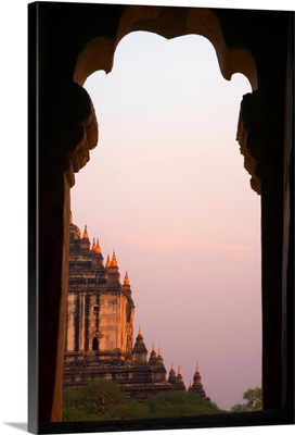 Temple At Sunset Seen From Temple Window In Myanmar, Burma