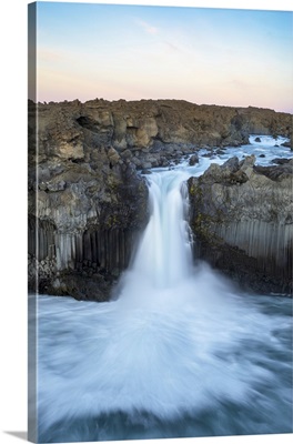 The Basalt Column And Waterfall Known As Aldeyjarfoss In Northern Iceland, Iceland