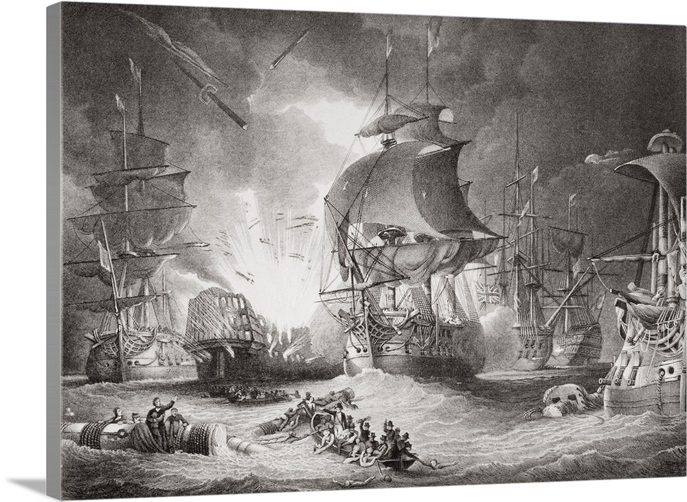 The Battle Of The Nile Night Of August 1, 1798. Engraved By C. Lawrie After George Arnald. From The Book "Illustrations Of...
