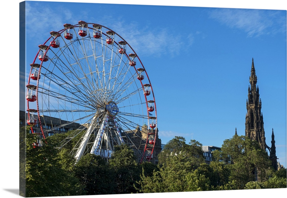 The Ferris Wheel and Scott Monument in Edinburgh.