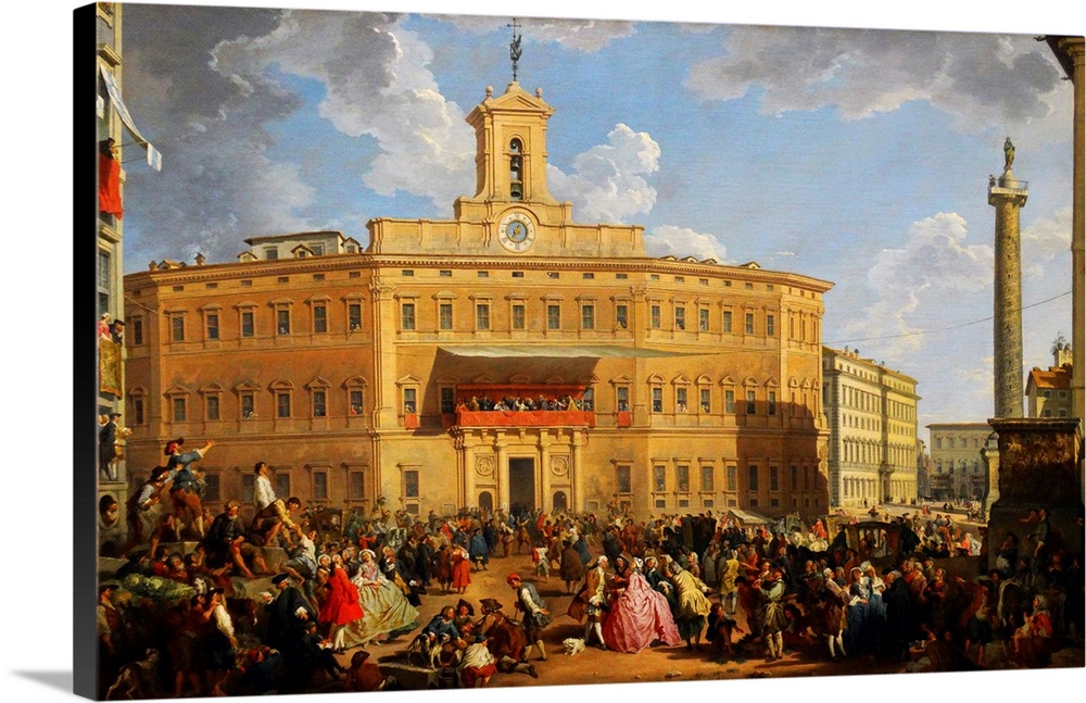Painting titled 'The Lottery in Piazza di Montecitorio' by Giovanni Paolo Panini, an Italian and architect. Dated 18th Cen...