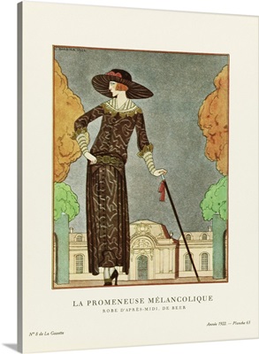 The Melancholy Walker, Art-Deco Fashion Illustration By French Artist George Barbier