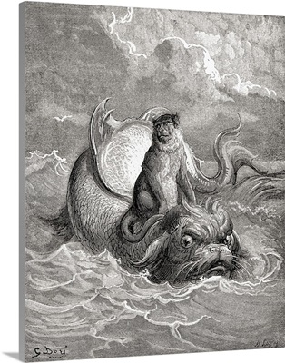The Monkey And The Dolphin After A Work By Gustave Dore, 1885