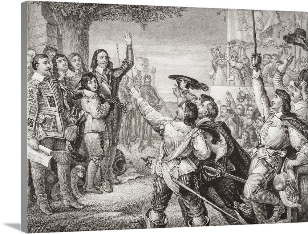 The Opening Scene Of The Great Civil War. Charles I Erecting His Standard At Nottingham, August 25 1642. Engraved By T. Ba...