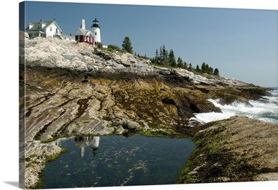The Pemaquid Lighthouse And Its Reflection In A Coastal Tidal Pool, Maine