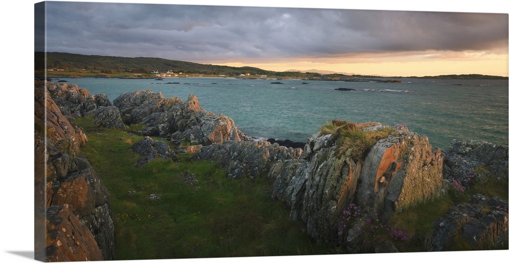 The rocky foreshore at Arisaig in the evening light.