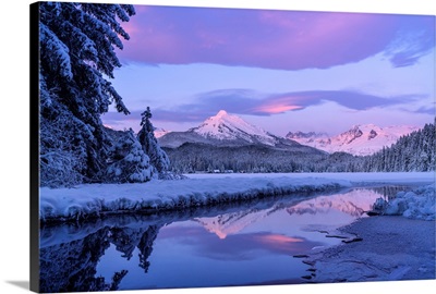 The Snow-Covered Coastal Range Mountains, Mendenhall Glacier, Auke Lake, Alaska, USA