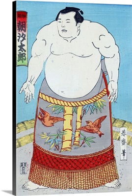 The Sumo Wrestler Asashio Taro, Full Length Portrait, Wearing Waist Wrap With Birds